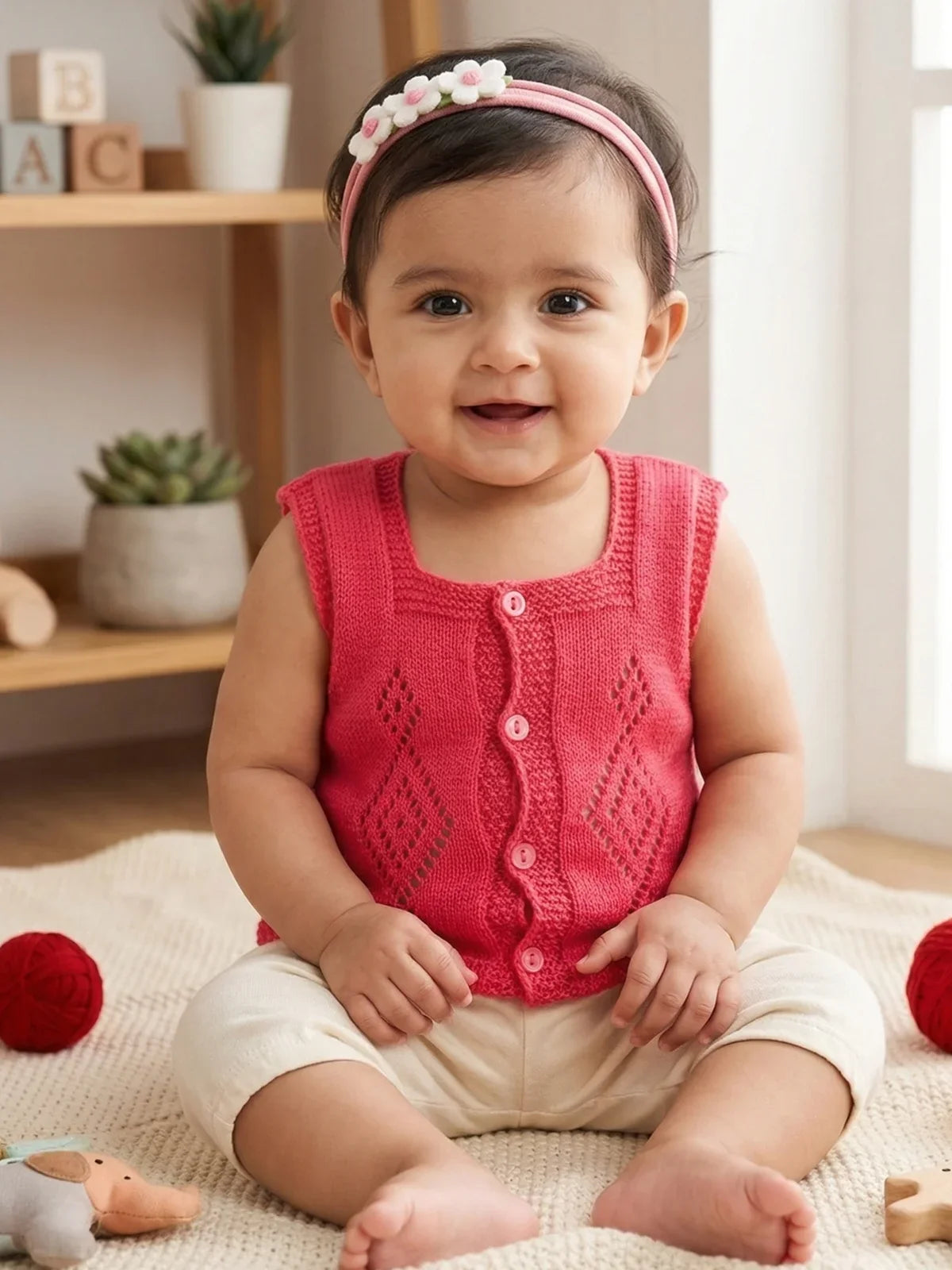 Little Angels Diamond Dazzle Knit Vest Sleeveless/vests Diamond Dazzle Knit Vest 0-3 M / Fuschsia / Soft Wool