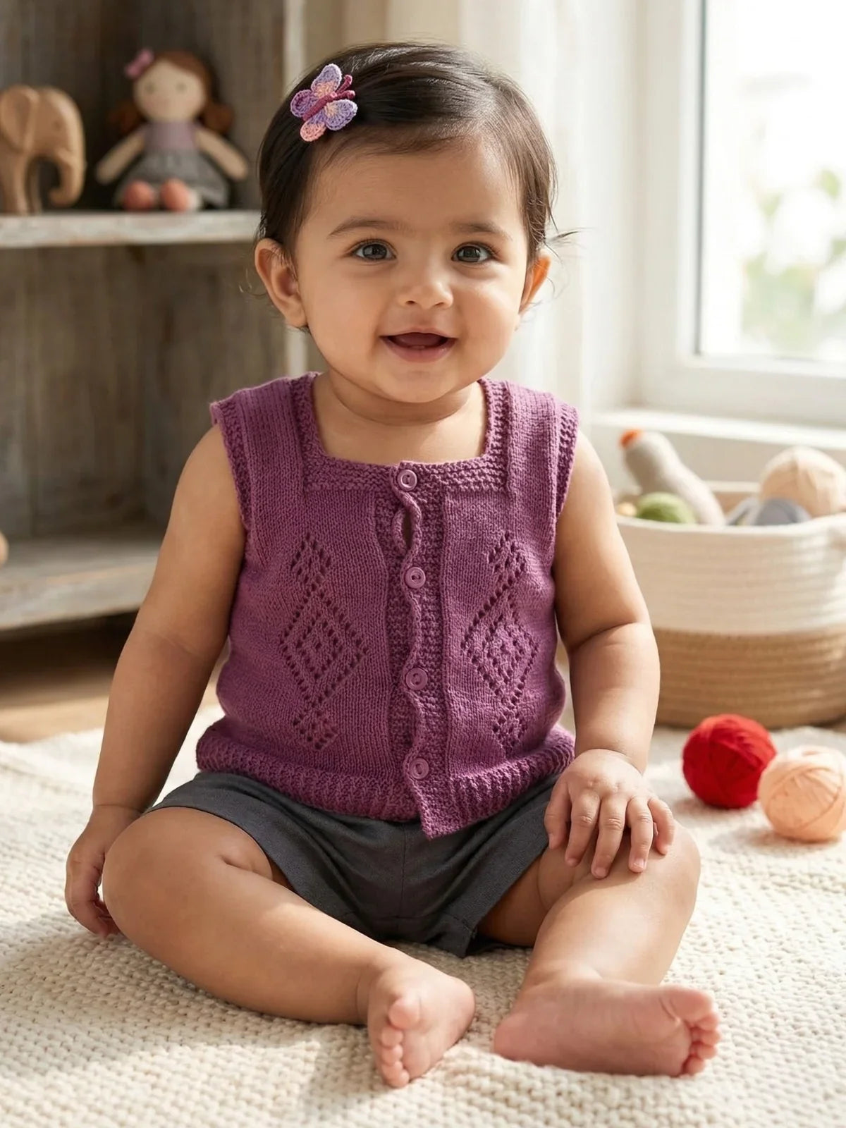 Little Angels Diamond Dazzle Knit Vest Sleeveless/vests Diamond Dazzle Knit Vest Maroon / 0-3 months / Baby Wool