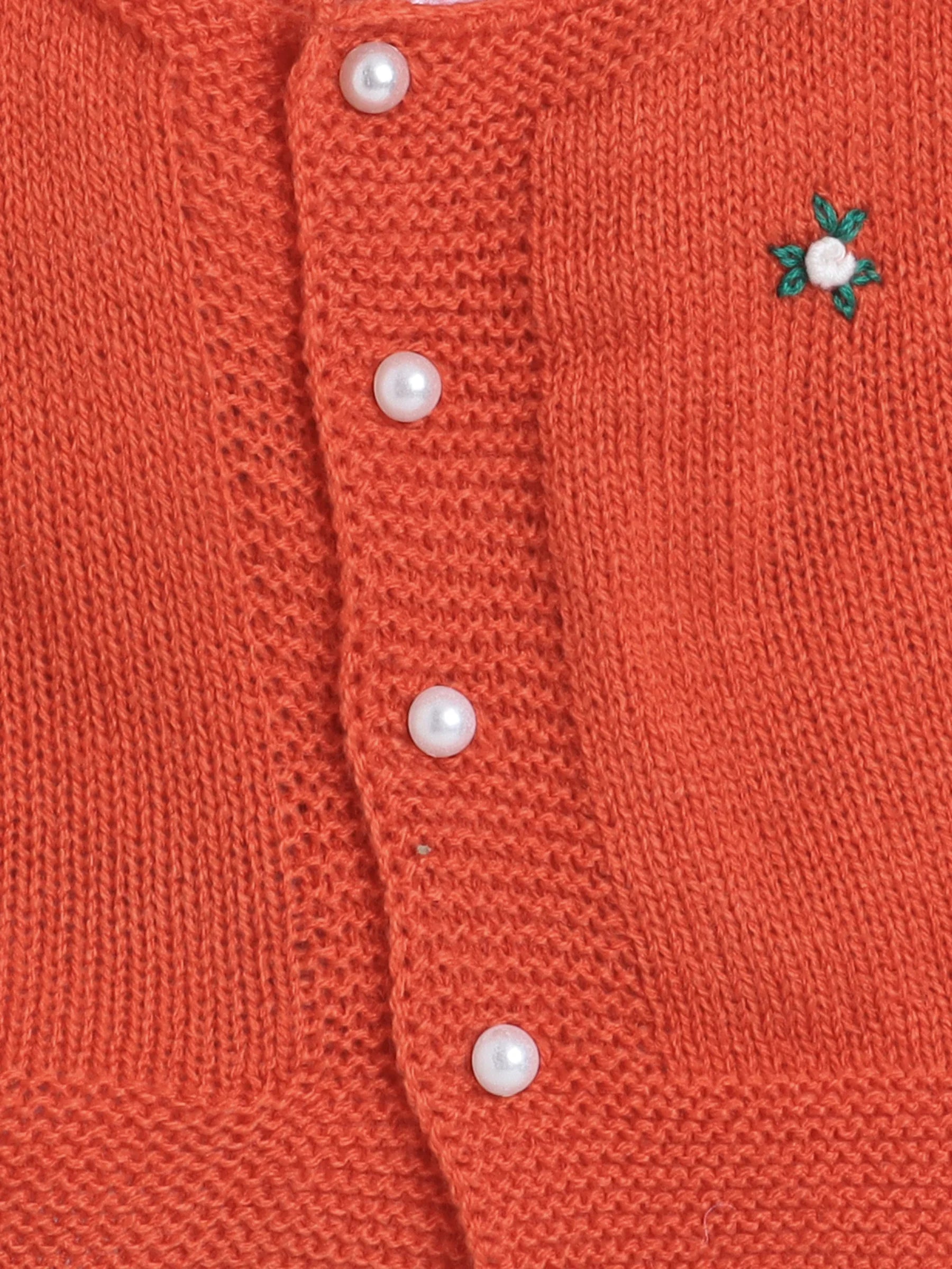 Little Angels Square Neck Embroidered Sleeveless Vest For Baby Girls Sleeveless/vests Little Buds Winter Knit Charm Vest 0-6M / Orange / Soft Wool
