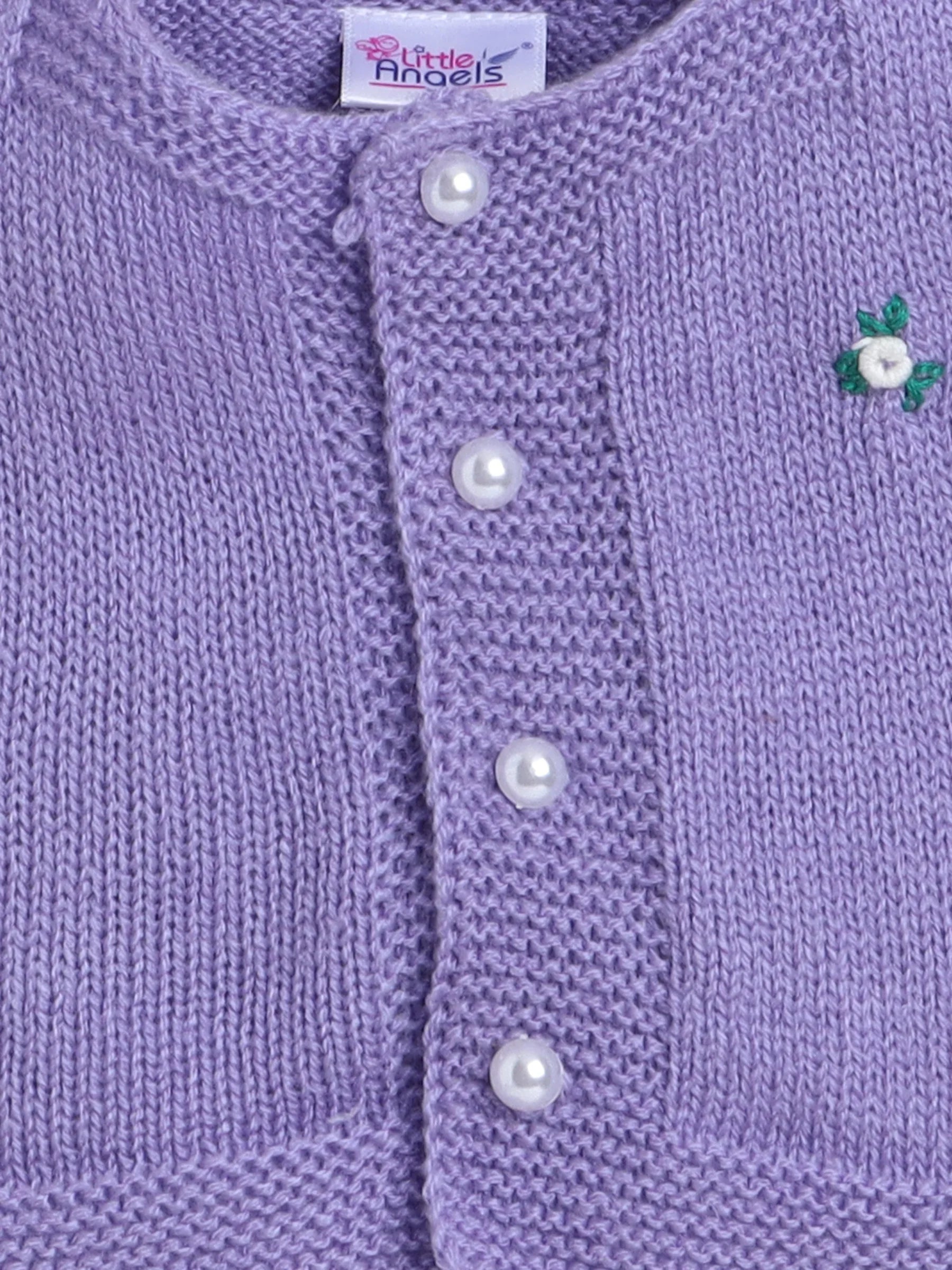 Little Angels Little Angels Baby Wool Square Neck Embroidered Sleeveless Cardigan For Baby Boys and Girls Sleeveless/vests Little Buds Winter Knit Charm Vest 0-6M / Violet / Baby Wool