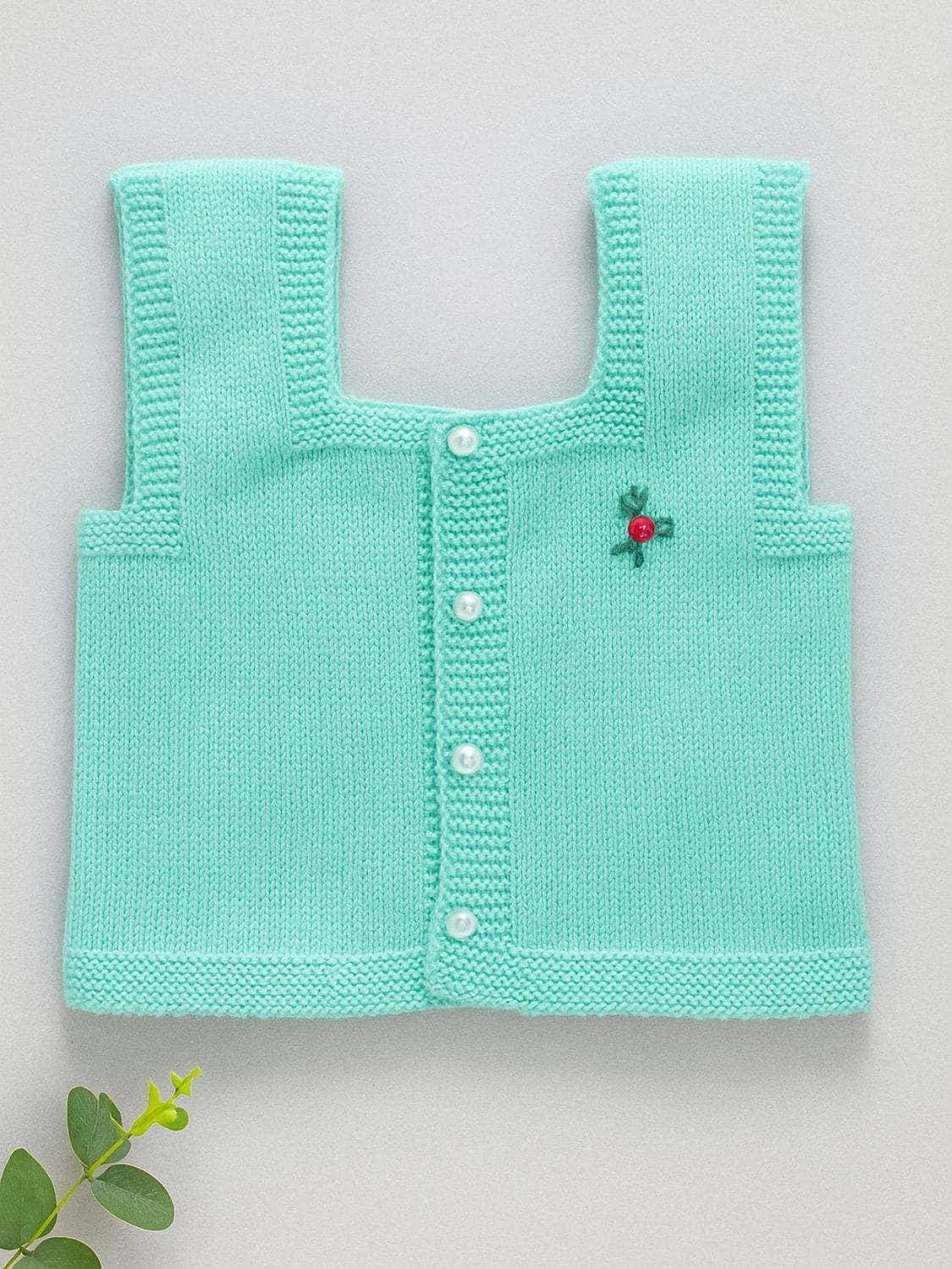 Little Angels Little Angels Baby Wool Square Neck Embroidered Sleeveless Cardigan For Baby Boys Sleeveless/vests Little Buds Winter Knit Charm Vest