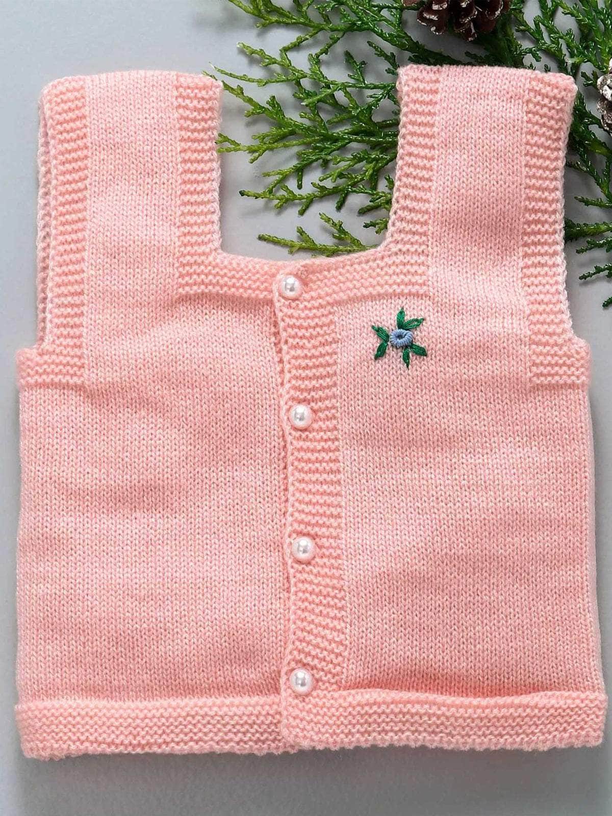Little Angels Little Angels Baby Wool Square Neck Embroidered Sleeveless Cardigan For Baby Girls Sleeveless/vests Little Buds Winter Knit Charm Vest