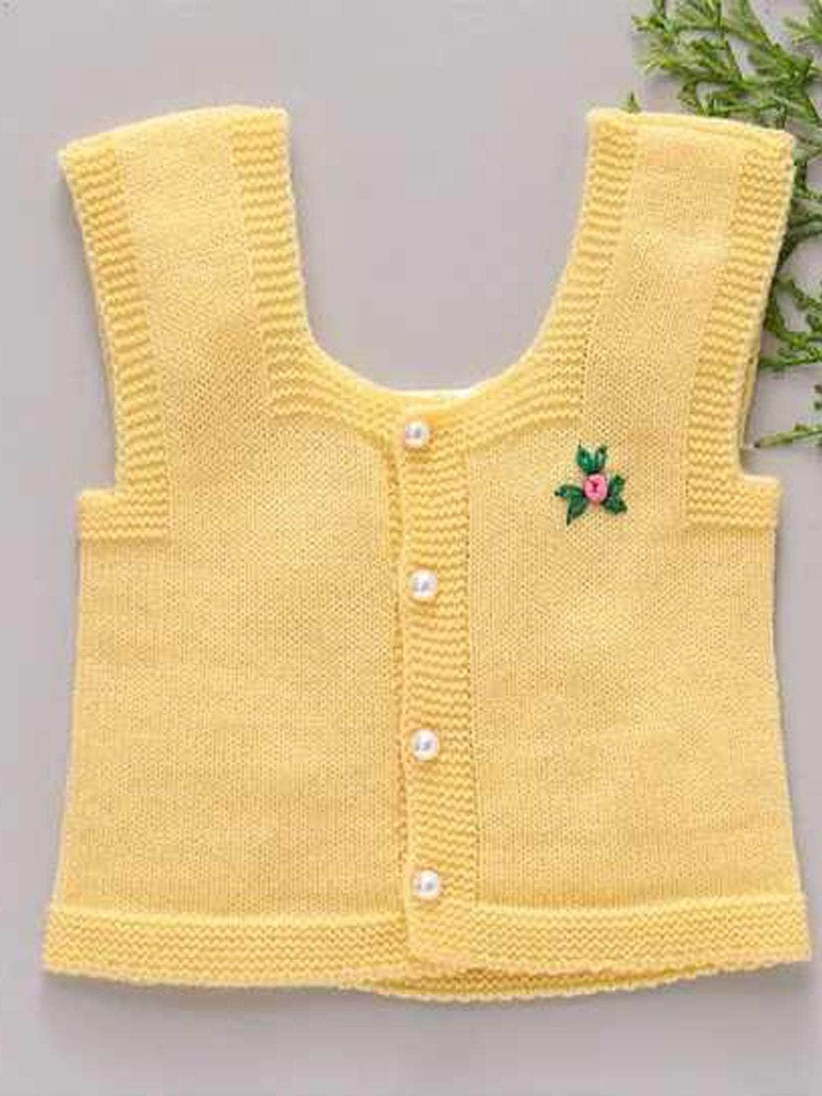 Little Angels Little Angels Baby Wool Square Neck Embroidered Sleeveless Cardigan For Baby Boys and Girls Sleeveless/vests Little Buds Winter Knit Charm Vest