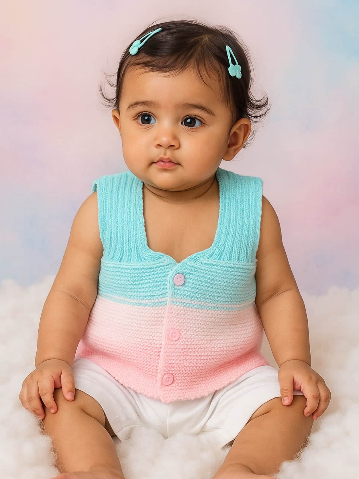 Little Angels Little Angels Baby Wool Heart Neck Color-Block Cinderella Sweater For Baby Girls Sleeveless/vests Sugar Swirl Winter Vest 0-3M / Baby Wool / Green