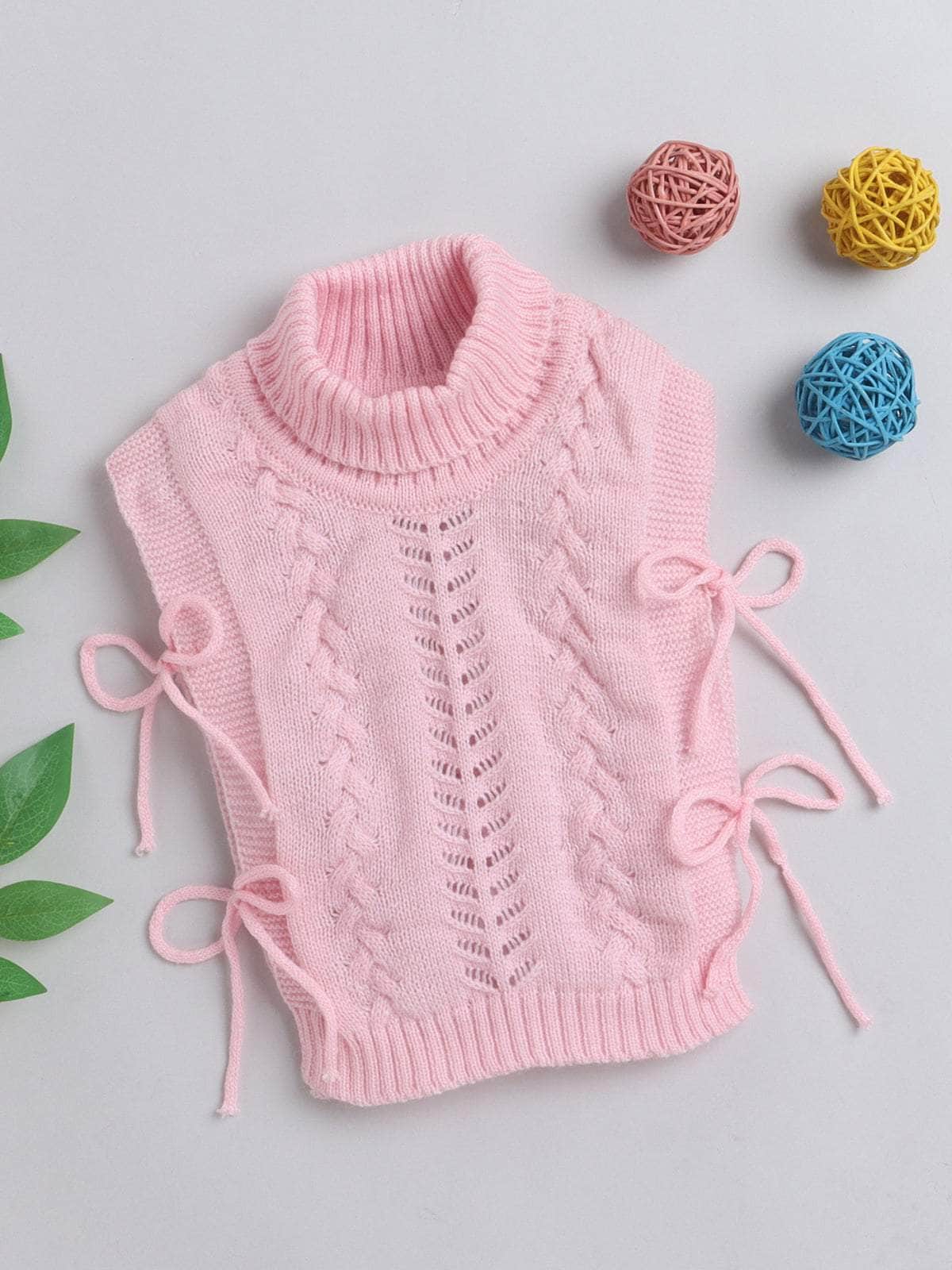 Pink cable knit woollen sleeveless vest for newborn 0-3 months by Little Angels