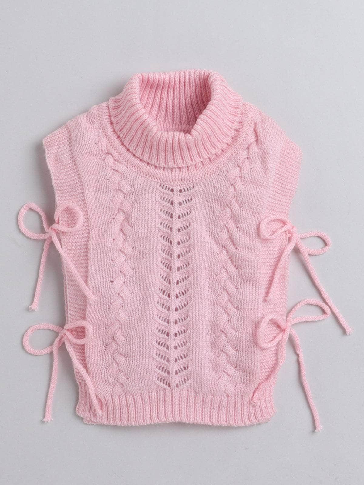 Little Angels Little Angels Baby Wool Turtle Neck Cable Knit Sleeveless Pullover For Baby Girls Sleeveless/vests Urumi Sweetheart Turtleneck Top 0-3M / Pink / Baby Wool