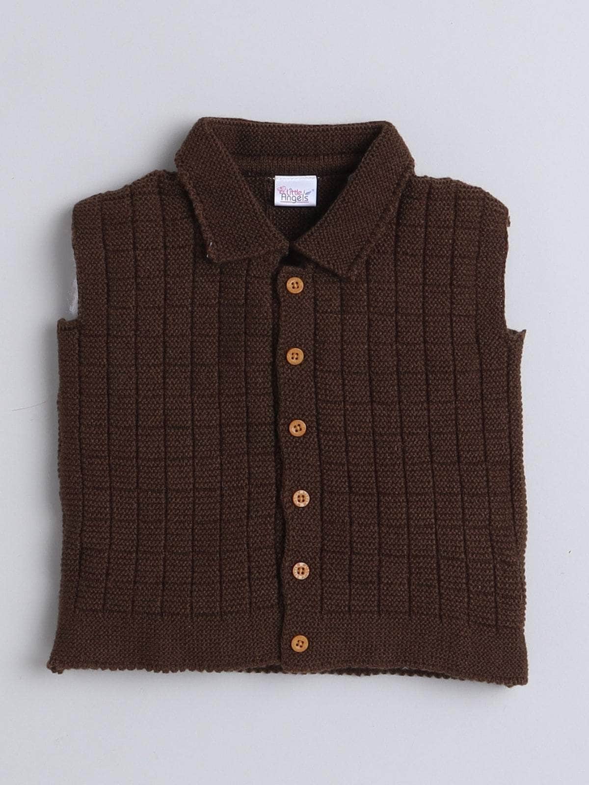 Little Angels Little Angels Baby Wool Collared Neck Checkered Sleeveless Cardigan For Baby Boys and Girls Sleeveless/vests Warm Whiskers Button-Up Vest