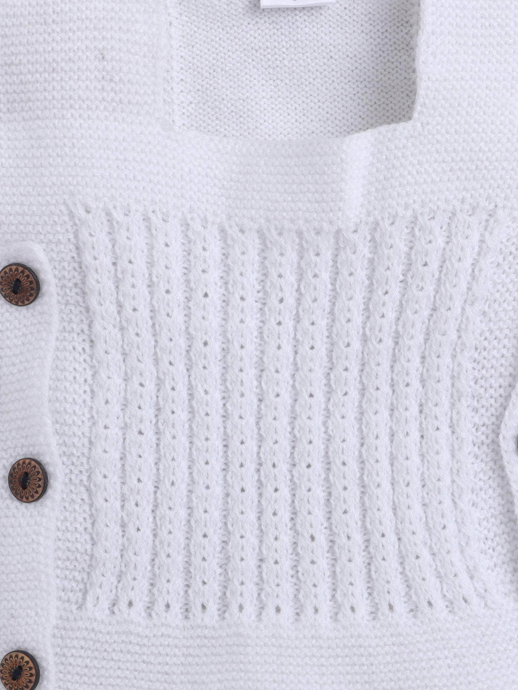 Little Angels Little Angels Baby Wool Square Neck Lace Rib Sleeveless Cardigan For Baby Boys Sleeveless/vests Warm Whispers Buttoned Baby Vest 0-3M / White / Baby Wool