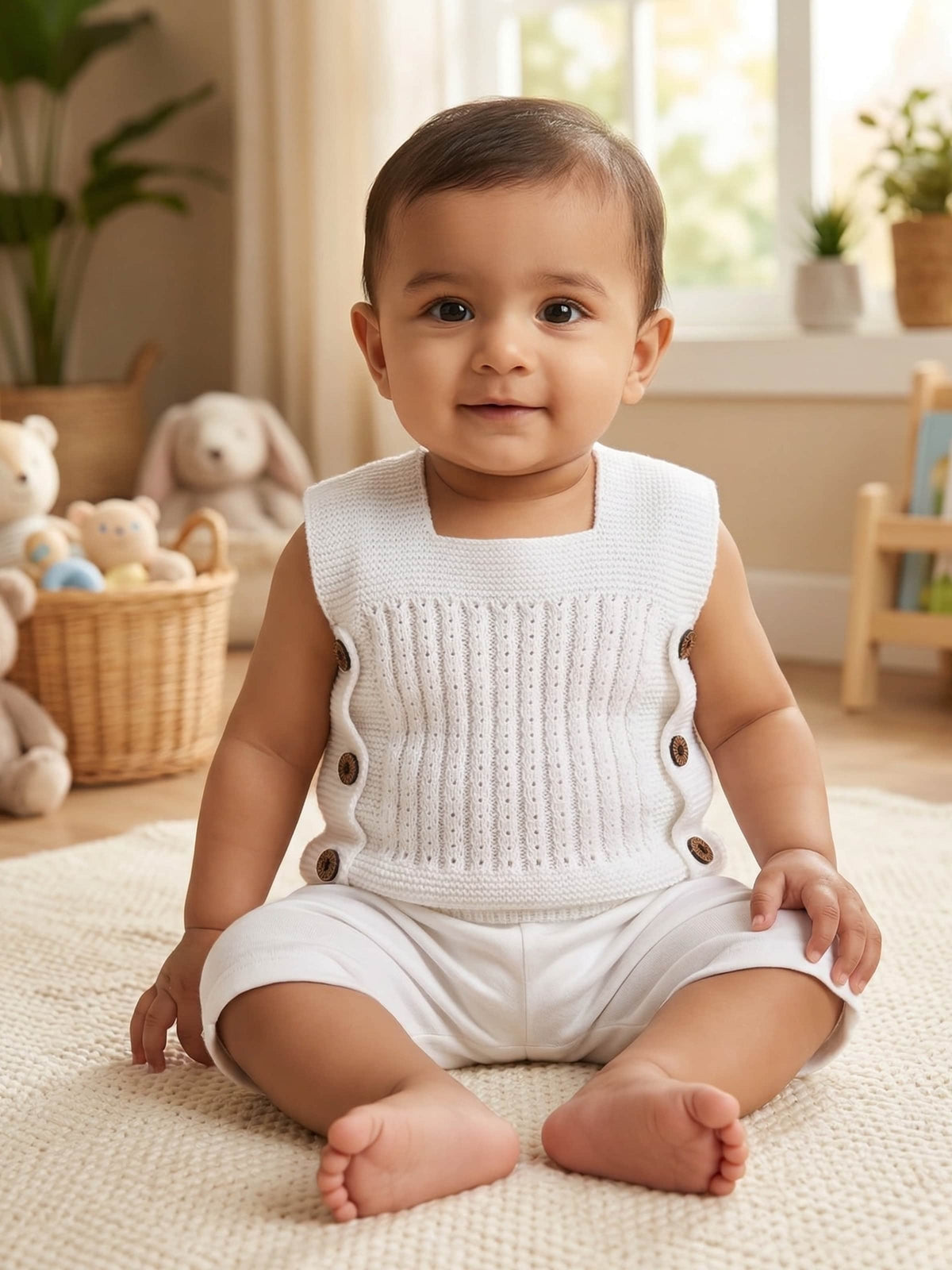 White lace rib knit woollen sleeveless vest for newborn 0-3 months by Little Angels