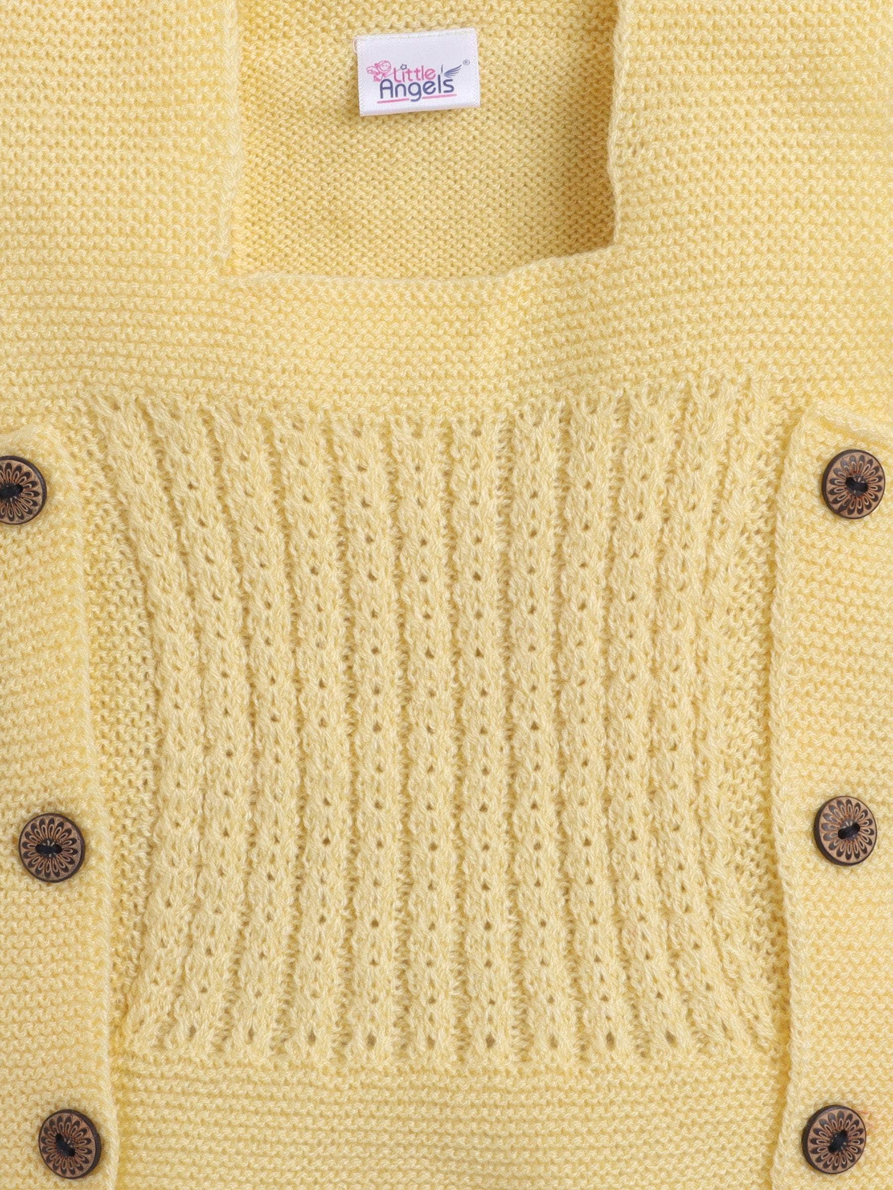 Little Angels Little Angels Baby Wool Square Neck Lace Rib Sleeveless Cardigan For Baby Boys Sleeveless/vests Warm Whispers Buttoned Baby Vest 0-3M / Yellow / Baby Wool