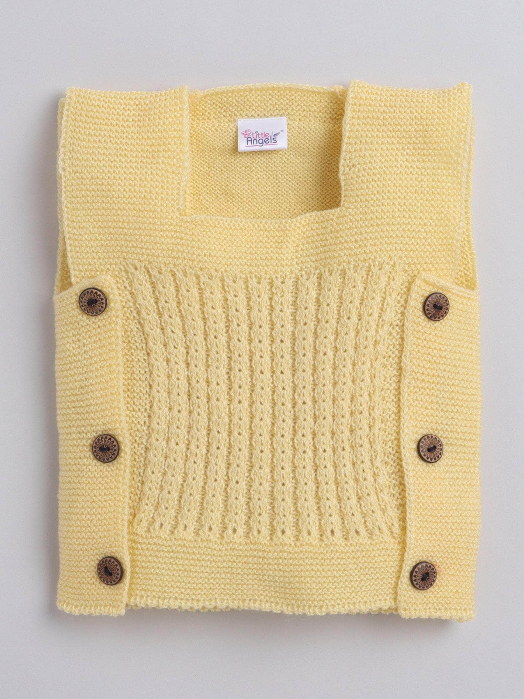 Little Angels Little Angels Baby Wool Square Neck Lace Rib Sleeveless Cardigan For Baby Boys Sleeveless/vests Warm Whispers Buttoned Baby Vest 0-3M / Yellow / Baby Wool