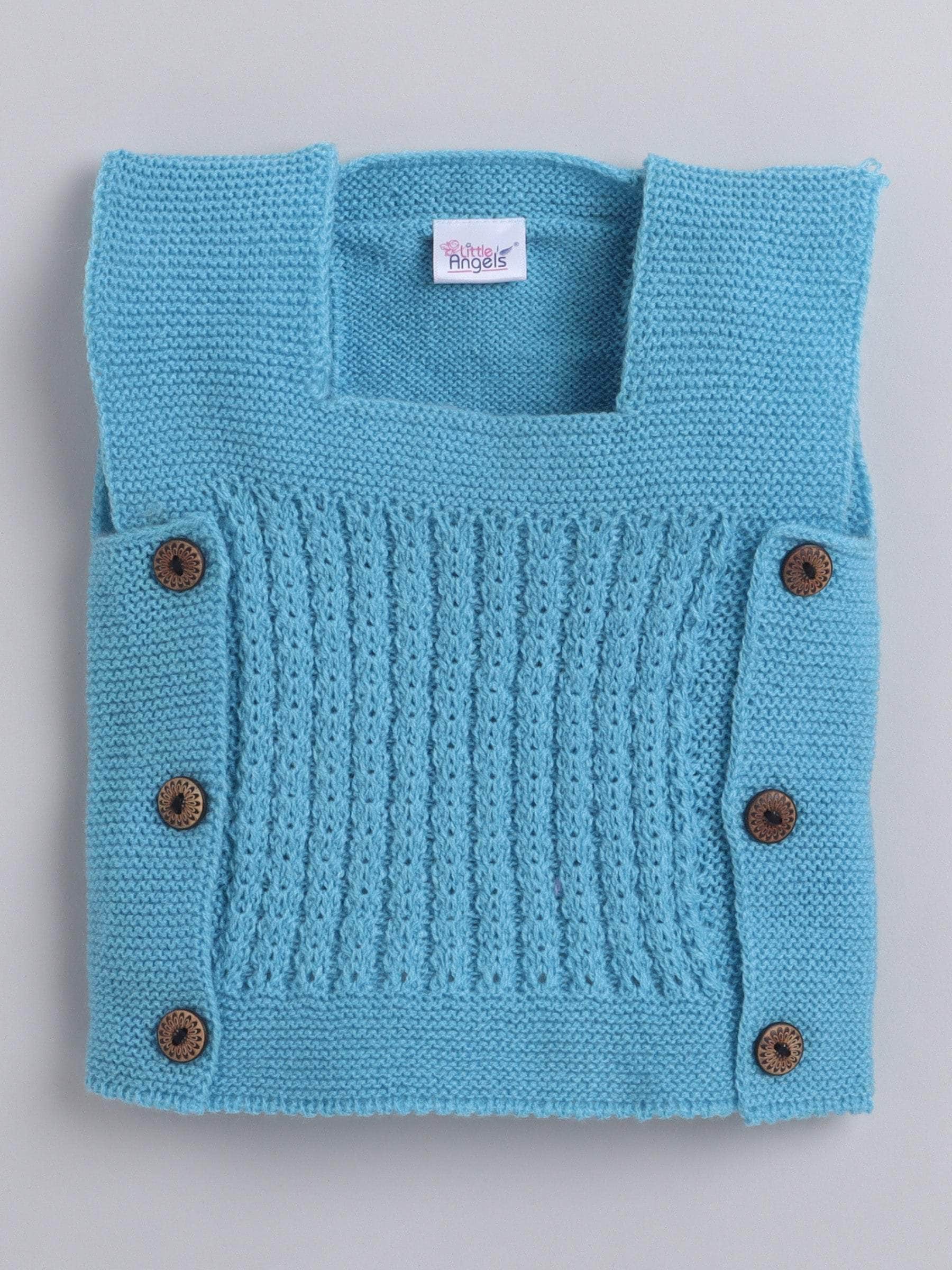 Little Angels Little Angels Baby Wool Square Neck Lace Rib Sleeveless Cardigan For Baby Boys Sleeveless/vests Warm Whispers Buttoned Baby Vest