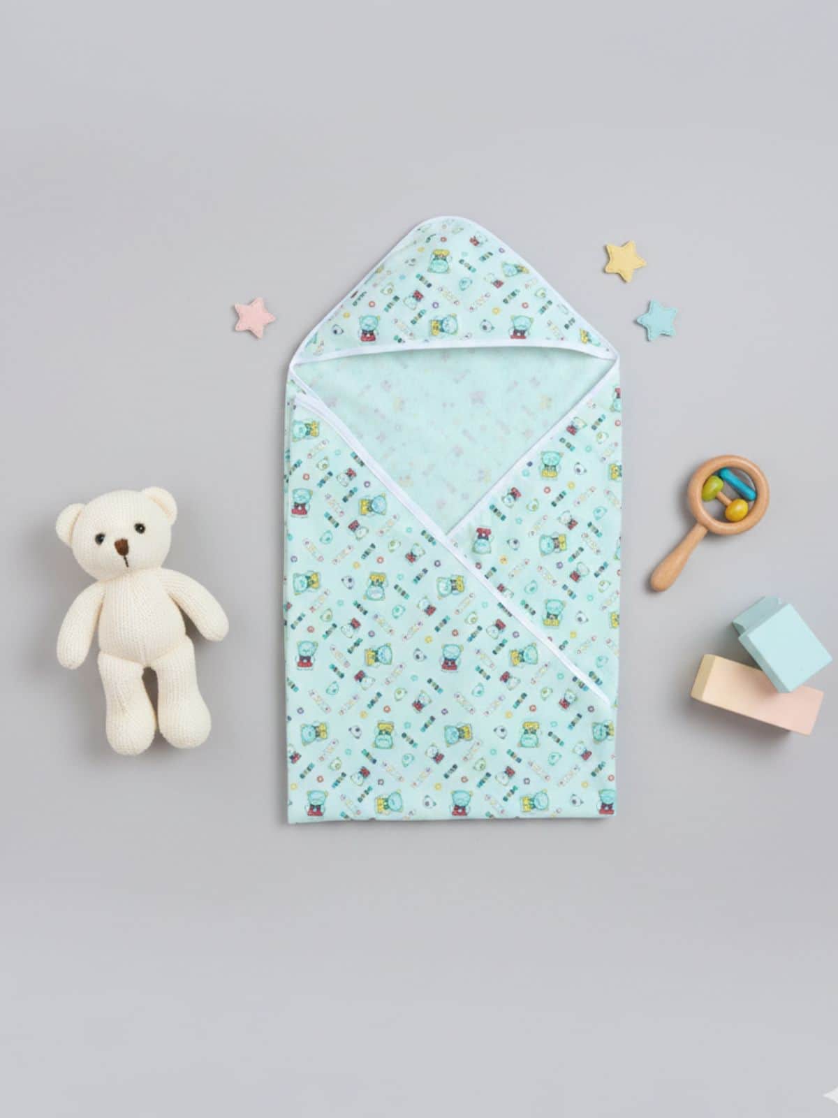 Little Angels Baby Hooded Wrapper | Soft Cotton Baby Swaddle Blanket – Mint Print Swaddles Ultra-Soft Hooded Baby Wrap 0-1Yr / Green / Fallalen