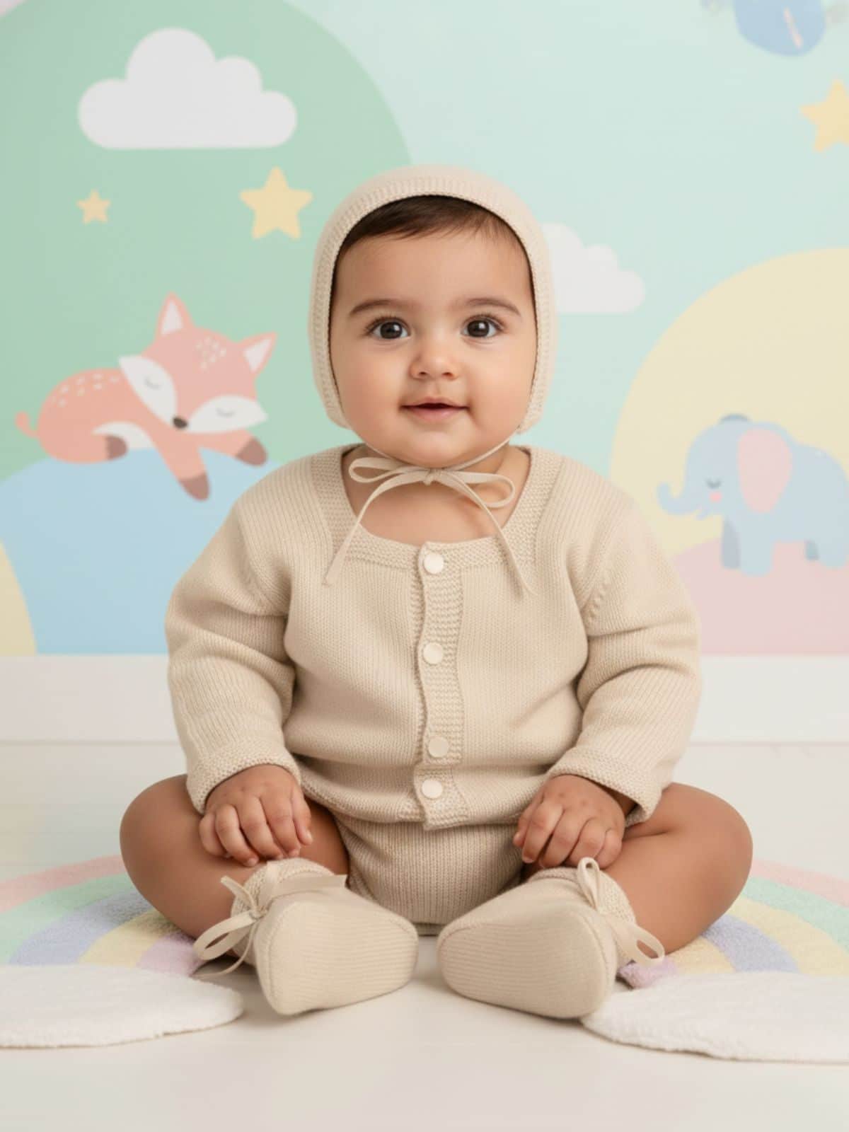 Peach 3-piece baby wool sweater set for baby 3-6 months by Little Angels
