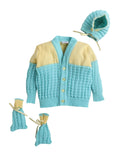 Little Angels Baby Knit Sweater Set with Cap & Booties | Soft Winter Wear for Newborns Sweater Sets Baby Knit Sweater Set with Cap & Socks– Aqua & Yellow 6-12 M / Blue & Yellow / Baby Wool