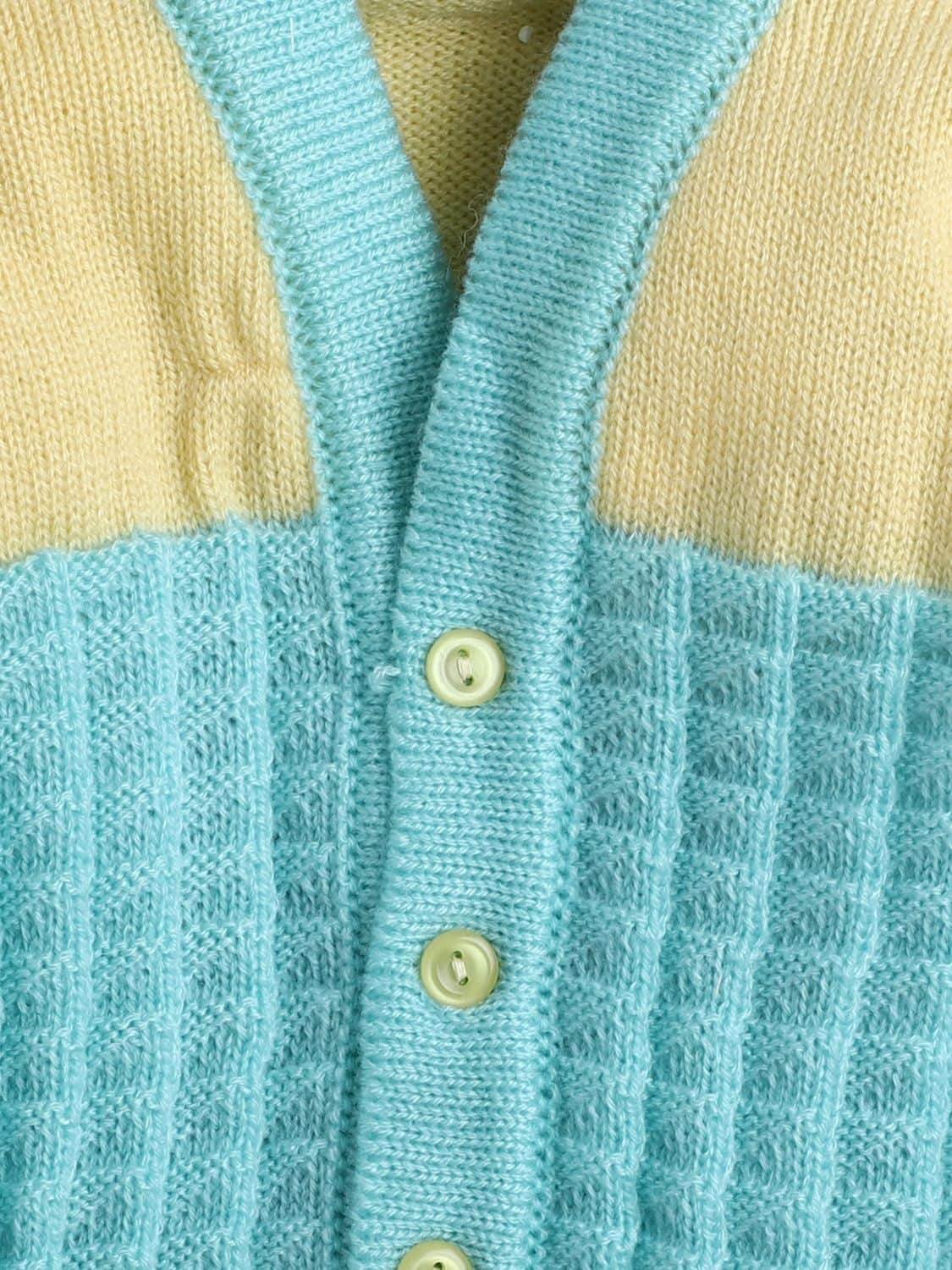 Little Angels Baby Knit Sweater Set with Cap & Booties | Soft Winter Wear for Newborns Sweater Sets Baby Knit Sweater Set with Cap & Socks– Aqua & Yellow 6-12 M / Blue & Yellow / Baby Wool