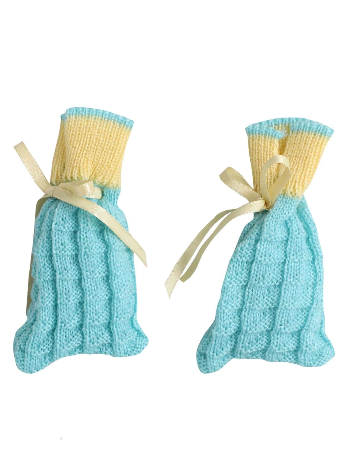 Little Angels Baby Knit Sweater Set with Cap & Booties | Soft Winter Wear for Newborns Sweater Sets Baby Knit Sweater Set with Cap & Socks– Aqua & Yellow 6-12 M / Blue & Yellow / Baby Wool