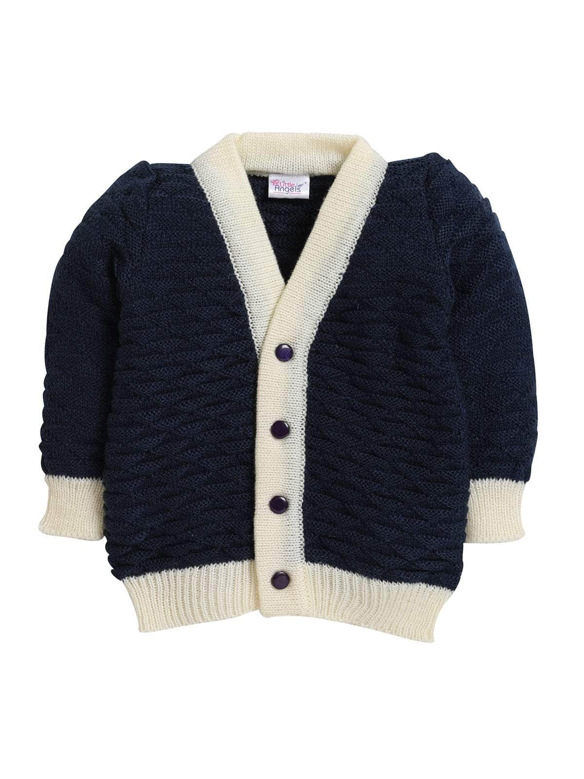 Little Angels Little Angels Sweater Set Baby Wool Full Sleeves V-Neck Jacquard Star Design Yellow & Navy 3-Piece Set Sweater Sets Baby Knitted Cardigan Set