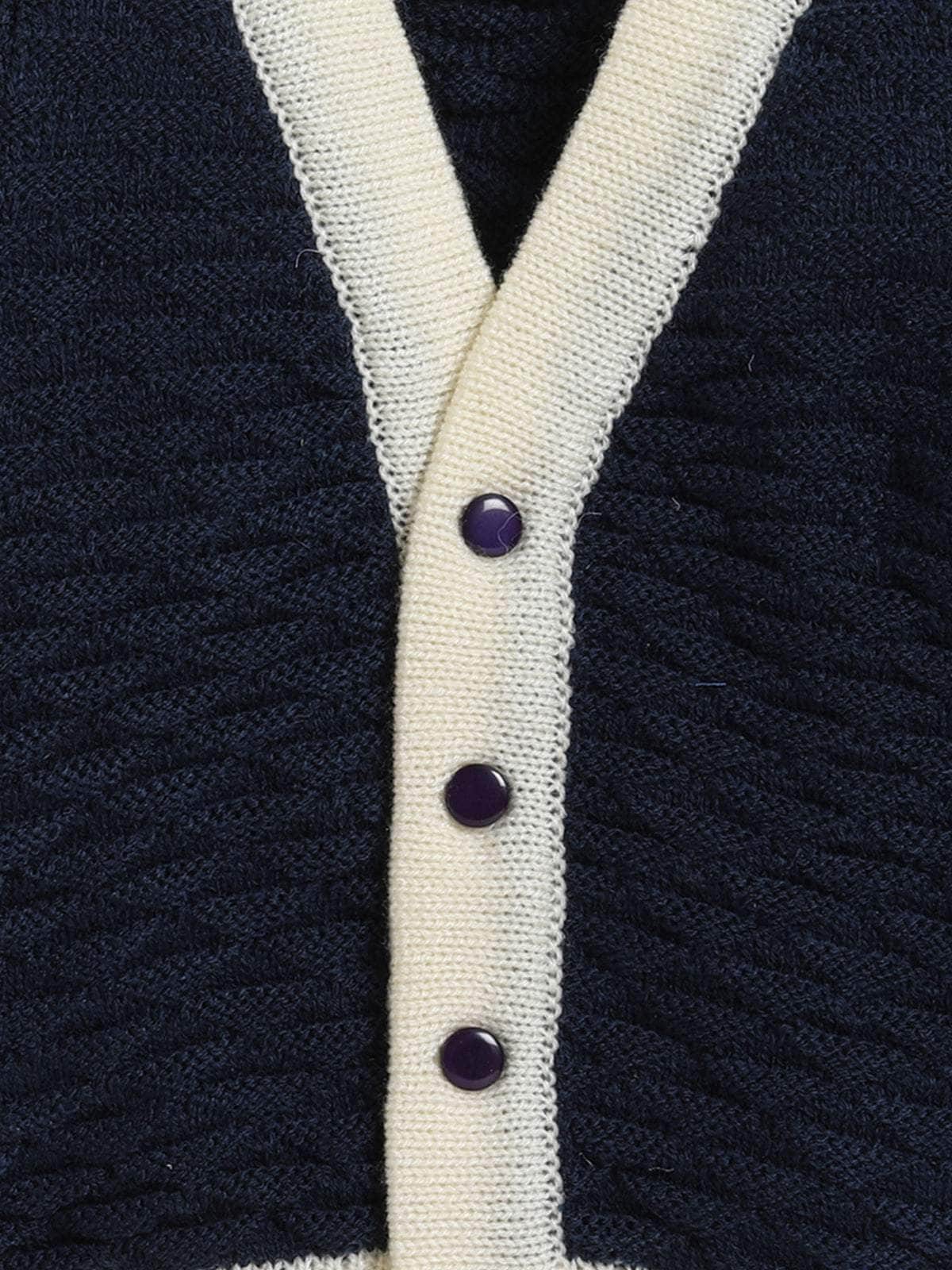 Little Angels Little Angels Sweater Set Baby Wool Full Sleeves V-Neck Jacquard Star Design Yellow & Navy 3-Piece Set Sweater Sets Baby Knitted Cardigan Set