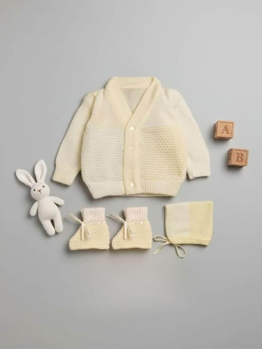 Cream striped 4-piece baby wool sweater set for baby 3-6 months by Little Angels