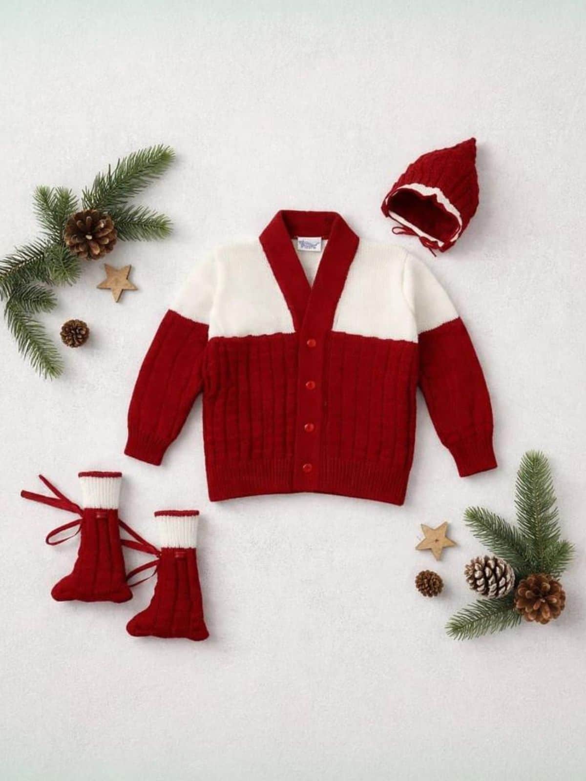 Red 3-piece baby wool sweater set for baby 3-12 months by Little Angels