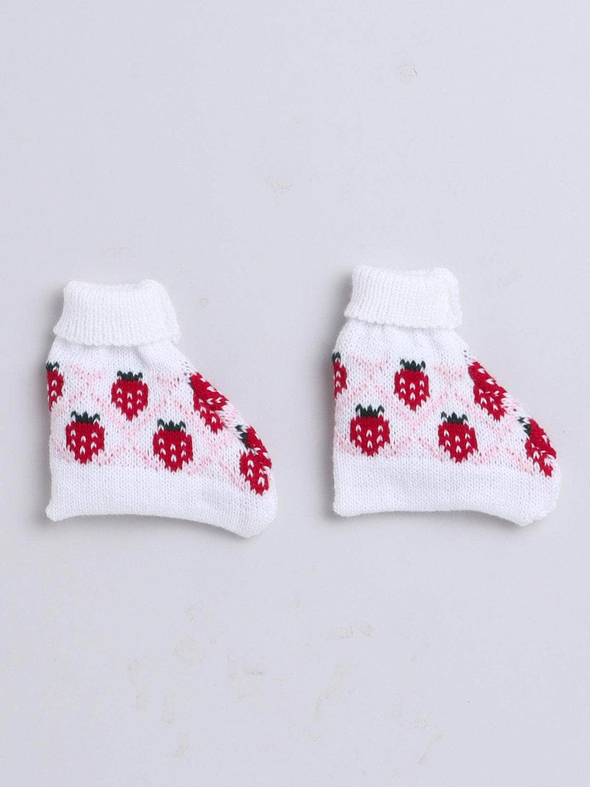 Little Angels Little Angels V-Neck Full Sleeves Full Sleeves Strawberry Cardigan, Tie-Knot Cap and Socks Sweater Sets Berry Sweet Baby Winter Combo