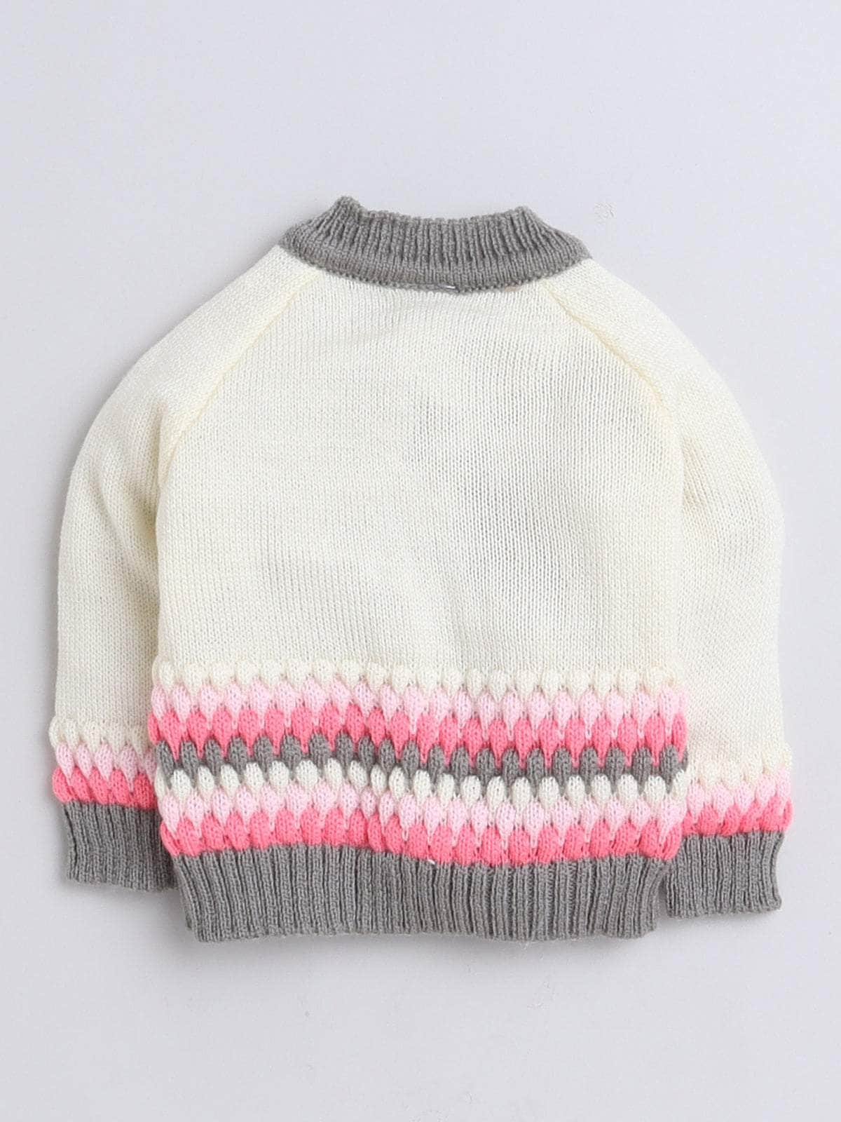 Little Angels Little Angels V-Neck Full Sleeves Full Sleeves Bubble Knitted  Cardigan, Tie-Knot Cap and Socks Sweater Sets Bubble Strawberry Knitwear Set