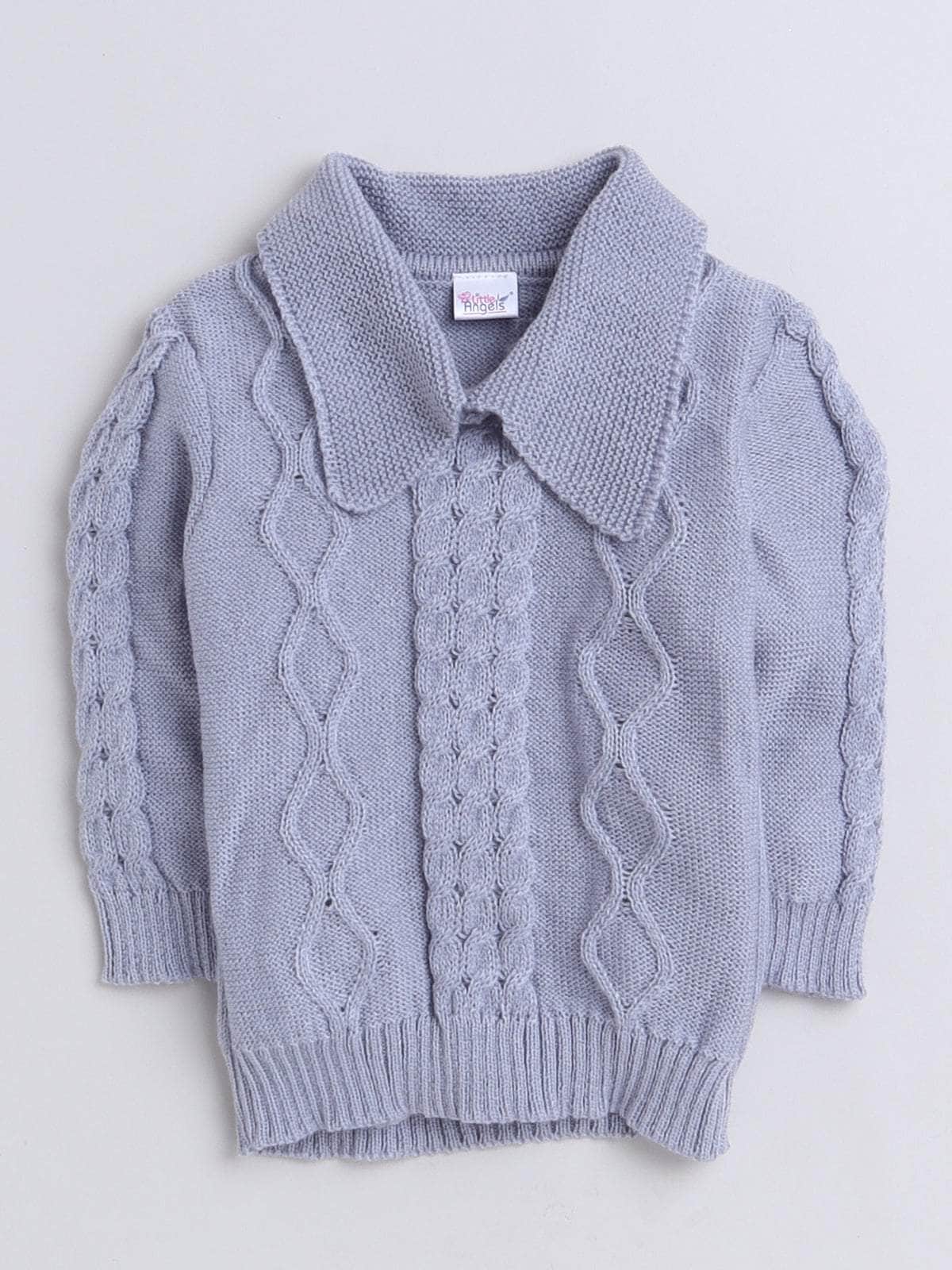 2 Pcs Sweater Set Cable Knit Collared Neck Baby Wool Grey Pullover