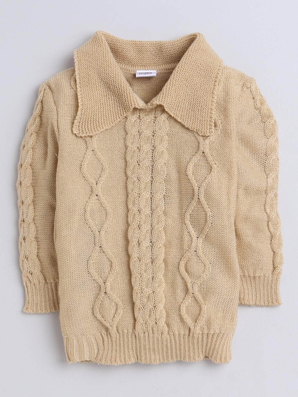 Little Angels 2 Pcs Sweater Set Cable Knit Collared Neck Baby Wool Beige Pullover and Pants For Baby Girls Sweater Sets Bundle & Stroll Cable Set