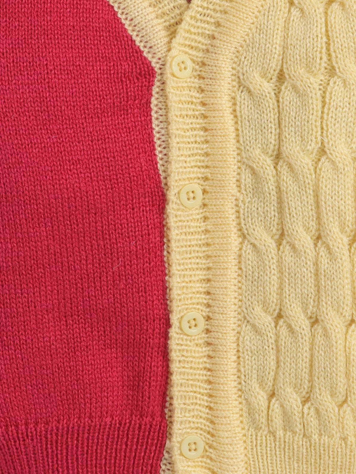 Little Angels Little Angels V-Neck Full Sleeves Color-Block with Cable Knit Fuchsia & Yellow Cardigan, Pants, Cap & Socks Sweater Sets Candy Crush Baby Outfit