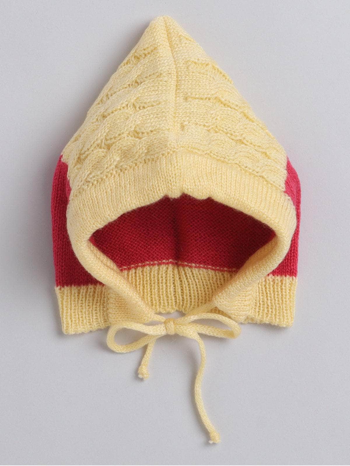 Little Angels Little Angels V-Neck Full Sleeves Color-Block with Cable Knit Fuchsia & Yellow Cardigan, Pants, Cap & Socks Sweater Sets Candy Crush Baby Outfit