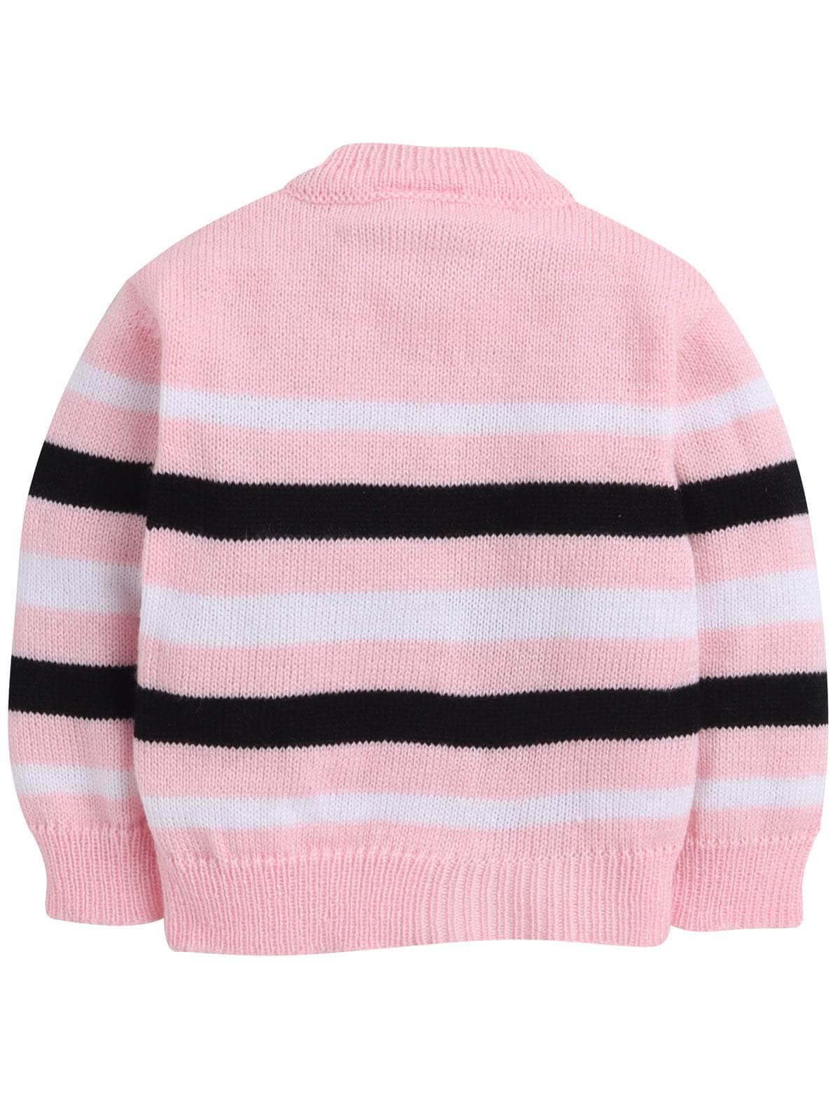 Little Angels Little Angels Sweater Set Baby Wool Full Sleeves V-Neck Striped Pink 3-Piece Set Sweater Sets Candy Stripes Baby Knit Set