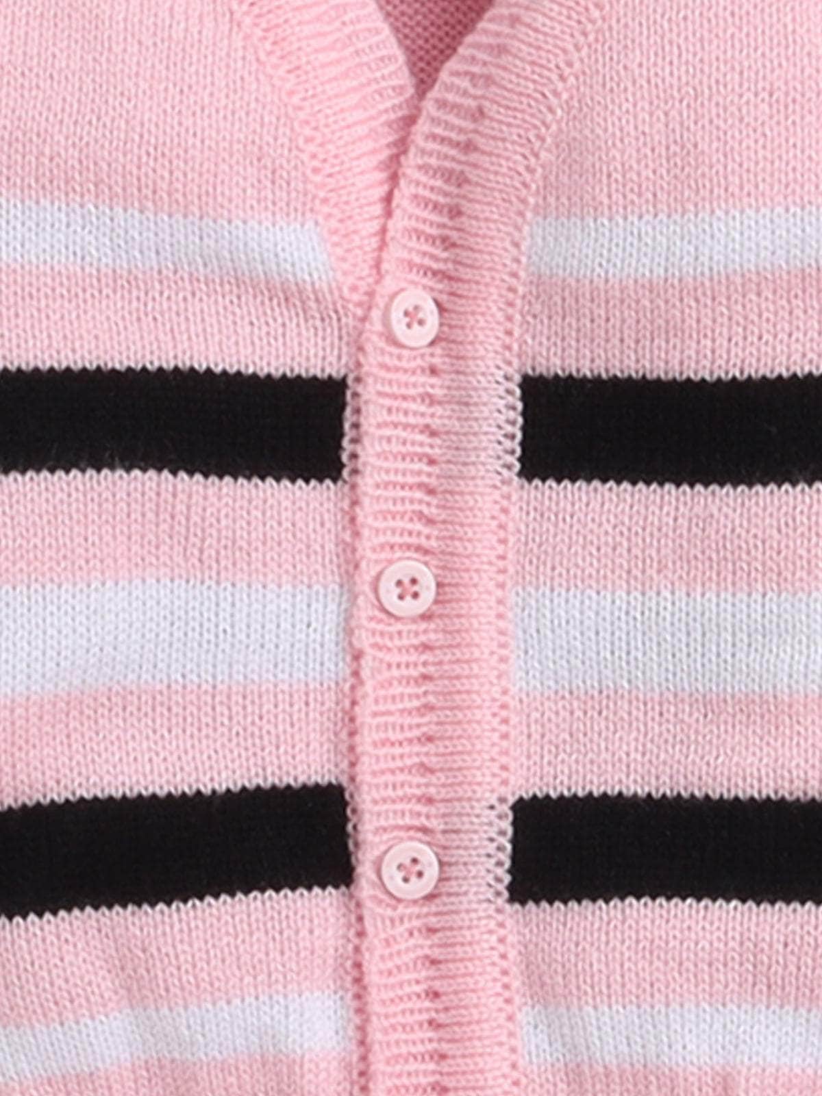 Little Angels Little Angels Sweater Set Baby Wool Full Sleeves V-Neck Striped Pink 3-Piece Set Sweater Sets Candy Stripes Baby Knit Set