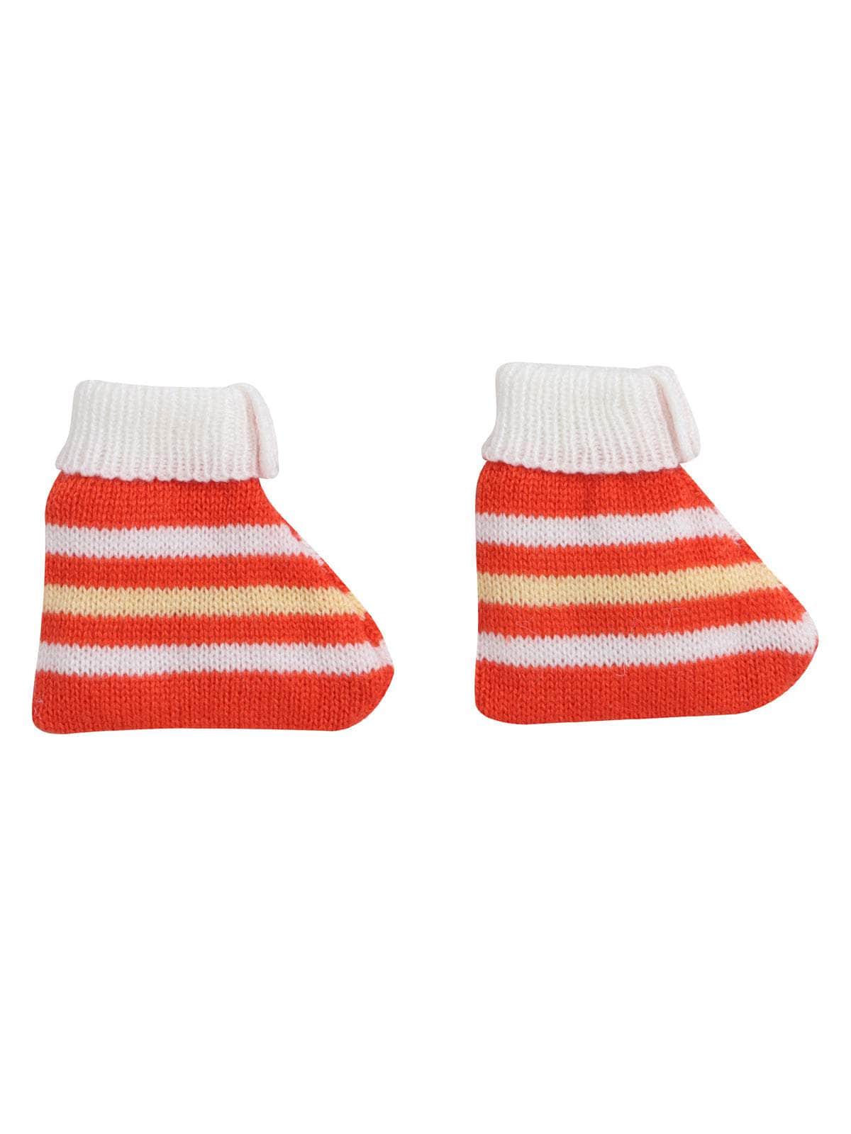 Little Angels Little Angels V-Neck Full Sleeves Striped Orange Cardigan, Pants, Cap & Socks Sweater Sets Candy Stripes Snuggle Set