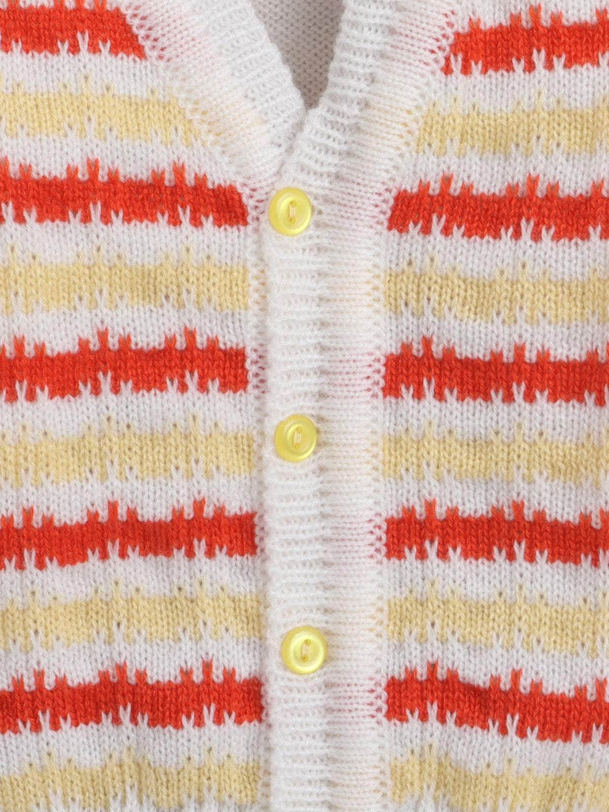 Little Angels Little Angels V-Neck Full Sleeves Striped Orange Cardigan, Pants, Cap & Socks Sweater Sets Candy Stripes Snuggle Set