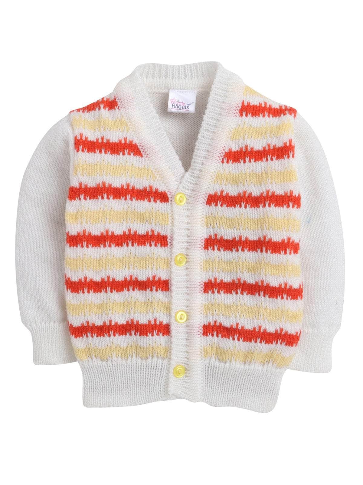 Little Angels Little Angels V-Neck Full Sleeves Striped Orange Cardigan, Pants, Cap & Socks Sweater Sets Candy Stripes Snuggle Set