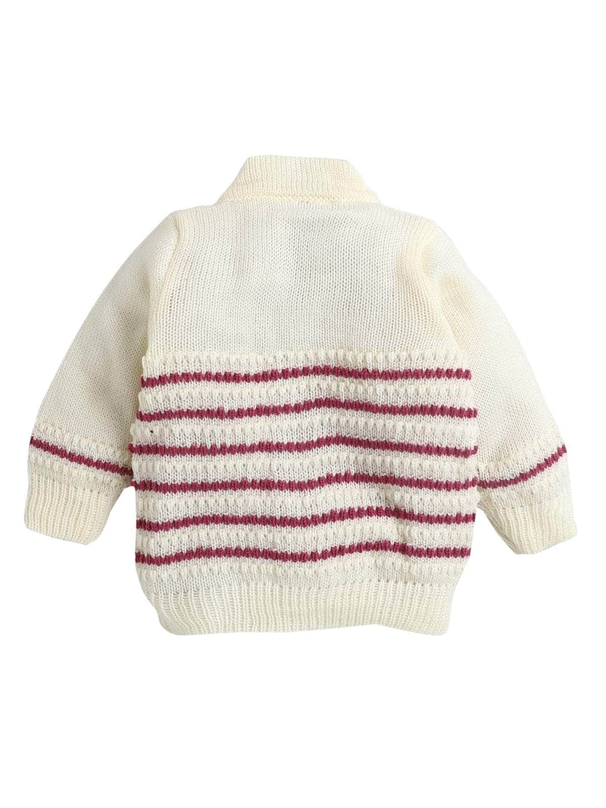 Little Angels Little Angels Sweater Set Baby Wool Full Sleeves V-Neck Striped in a Pearl Pattern Wine 3-Piece Set Sweater Sets Celestial Dot Knit Baby Outfit
