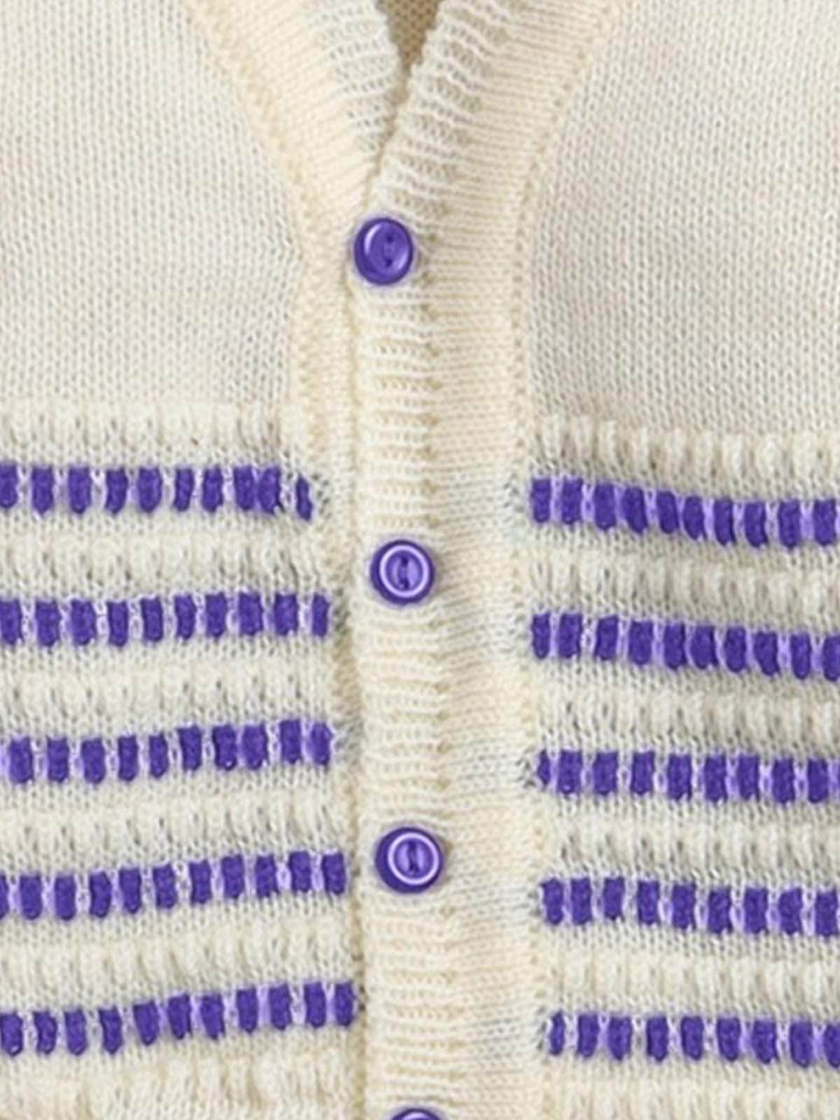 Little Angels Little Angels Sweater Set Baby Wool Full Sleeves V-Neck Striped in a Pearl Pattern Wine 3-Piece Set Sweater Sets Celestial Dot Knit Baby Outfit