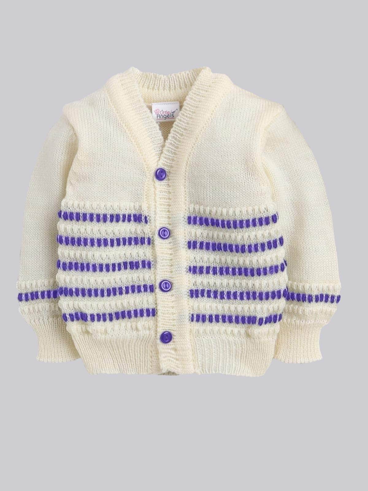 Little Angels Little Angels Sweater Set Baby Wool Full Sleeves V-Neck Striped in a Pearl Pattern Wine 3-Piece Set Sweater Sets Celestial Dot Knit Baby Outfit