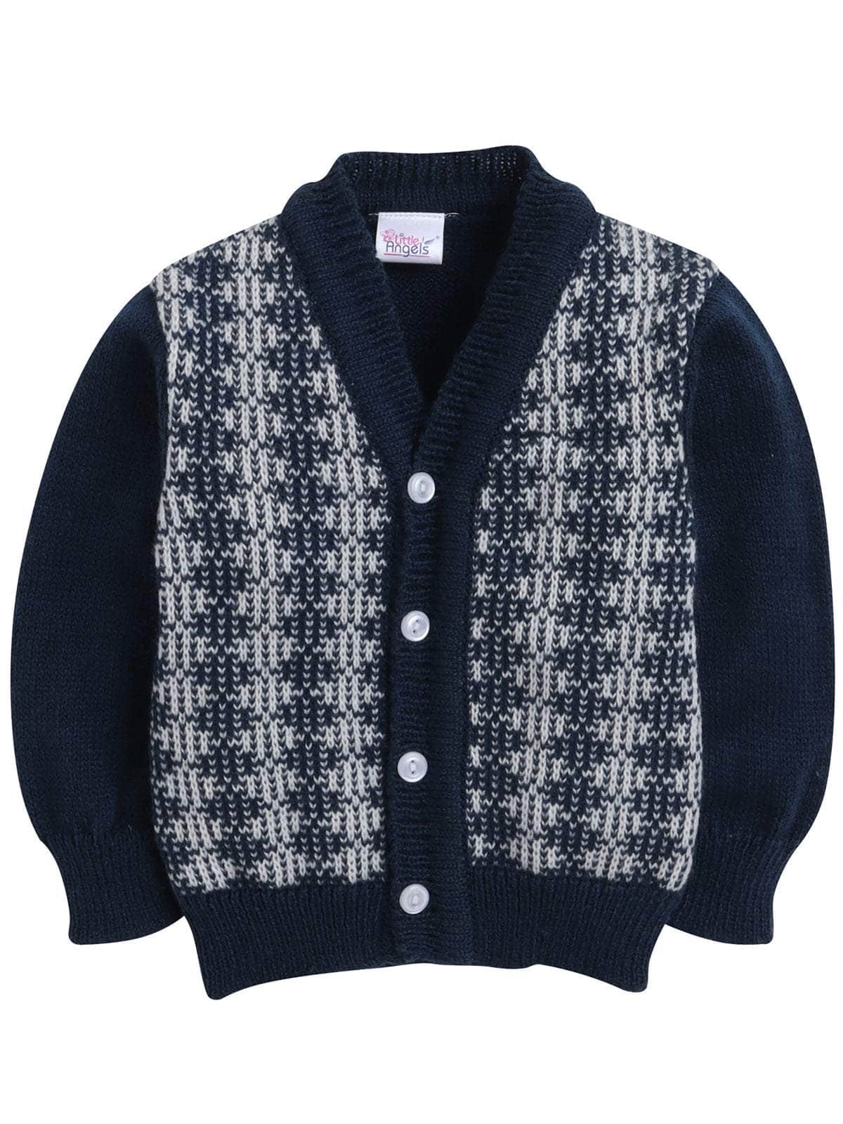 Little Angels Little Angels Sweater Set Baby Wool Full Sleeves V-Neck Textured Navy 3-Piece Set Sweater Sets Checkmate Cozy Knitwear Trio