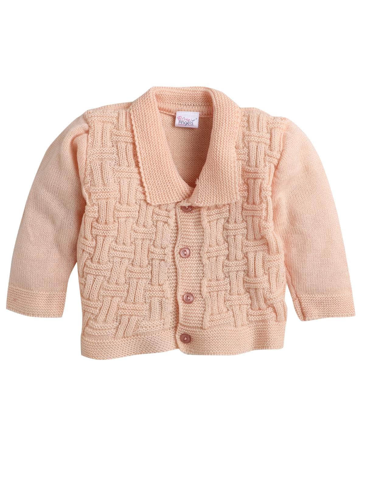 Little Angels Little Angels V-Neck Full Sleeves Full Sleeves Basketweave Cardigan, Tie-Knot Cap and Socks Sweater Sets Classic Ivory Baby Knitwear Ensemble