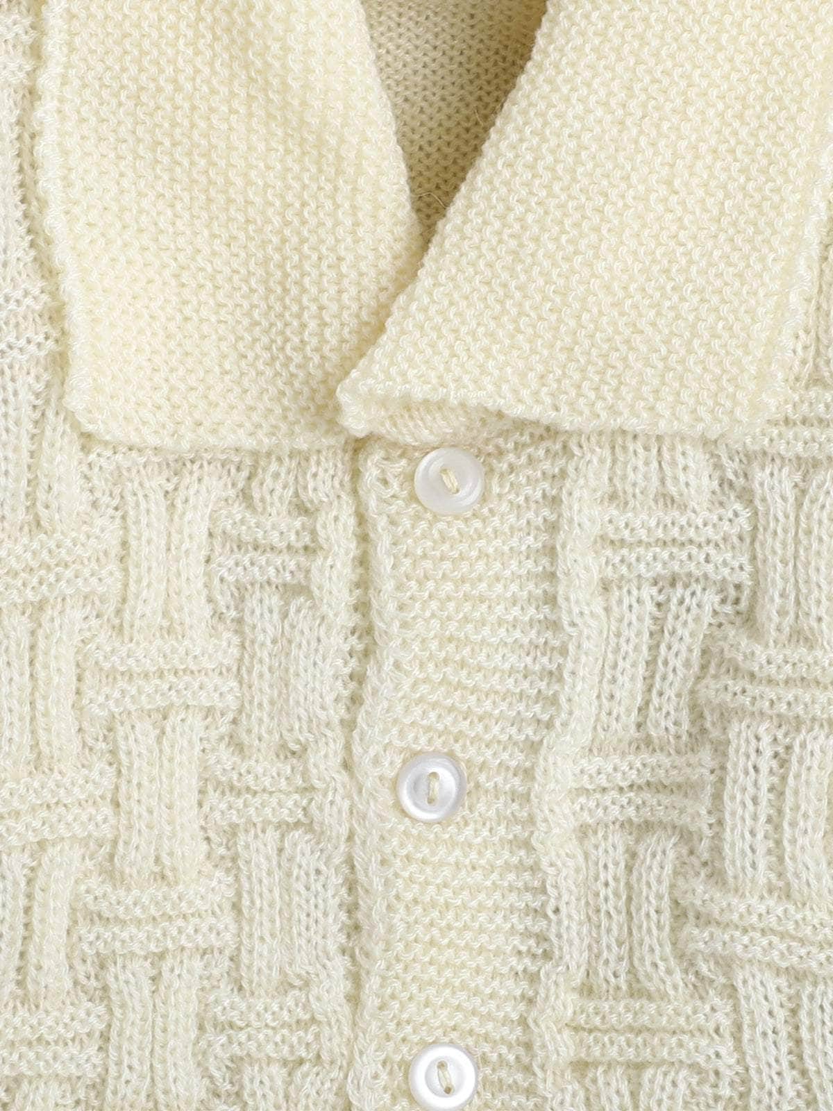 Little Angels Little Angels V-Neck Full Sleeves Full Sleeves Basketweave Cardigan, Tie-Knot Cap and Socks Sweater Sets Classic Ivory Baby Knitwear Ensemble