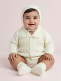 Little Angels Little Angels V-Neck Full Sleeves Full Sleeves Basketweave Cardigan, Tie-Knot Cap and Socks Sweater Sets Classic Ivory Baby Knitwear Ensemble