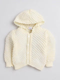 Little Angels Little Angels Sweater Set Baby Wool Full Sleeves Hooded Neck Textured Cream 3-Piece Set Sweater Sets Creamy Cuddles Winter Baby Set