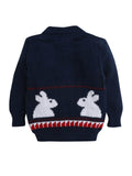 Little Angels Little Angels Sweater Set Baby Wool Full Sleeves V-Neck Jacquard Rabbit Design Navy 3-Piece Set Sweater Sets Cuddle Bunny Sweater Set