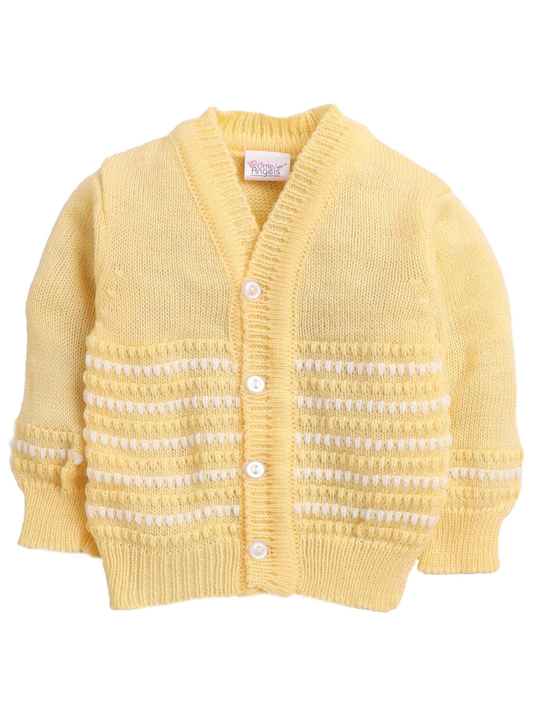 Little Angels Little Angels Sweater Set Baby Wool Full Sleeves V-Neck Striped in a Pearl Pattern Pink 3-Piece Set Sweater Sets Delicate Pearl-Knit Baby Set