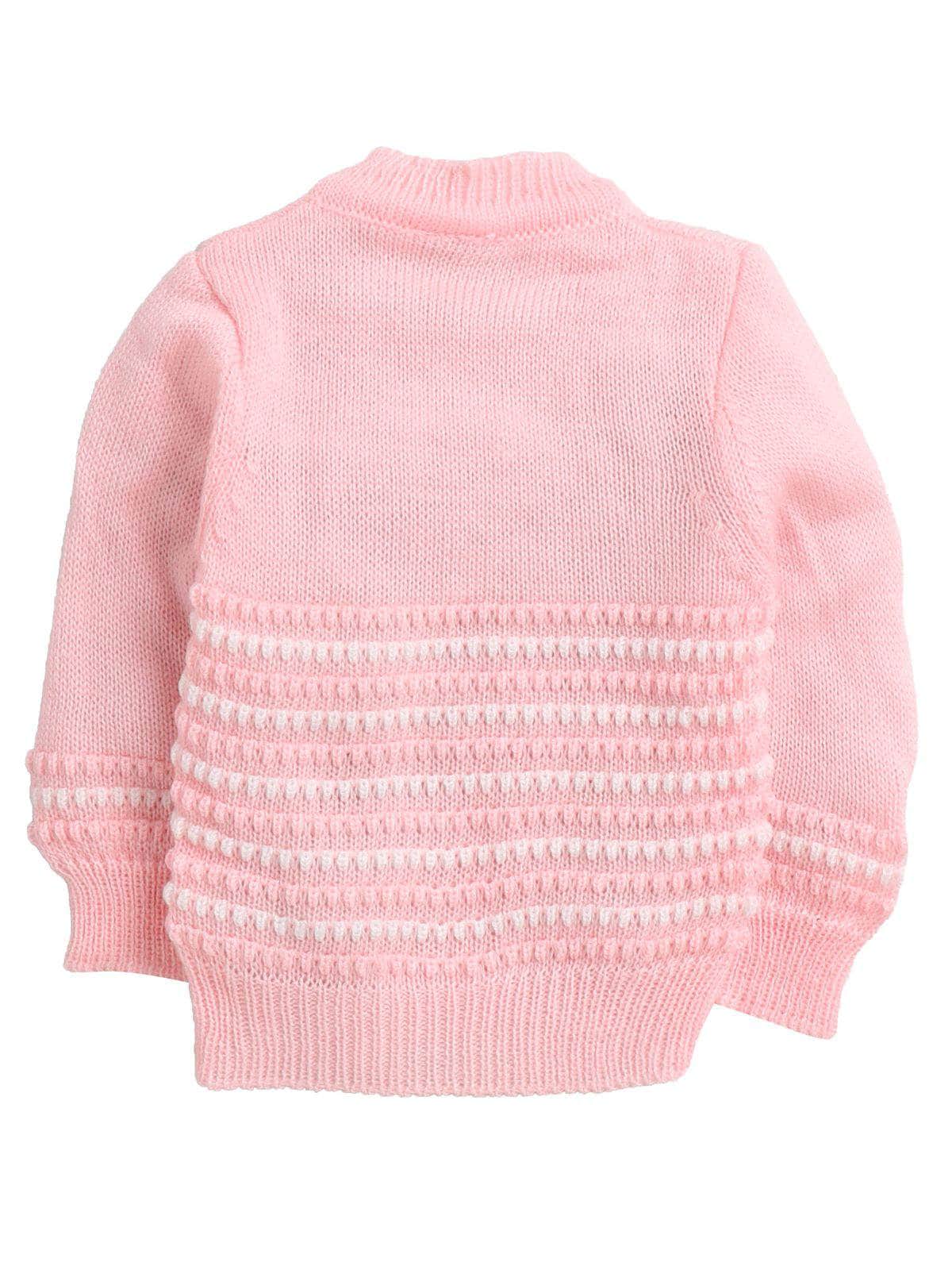 Little Angels Little Angels Sweater Set Baby Wool Full Sleeves V-Neck Striped in a Pearl Pattern Pink 3-Piece Set Sweater Sets Delicate Pearl-Knit Baby Set