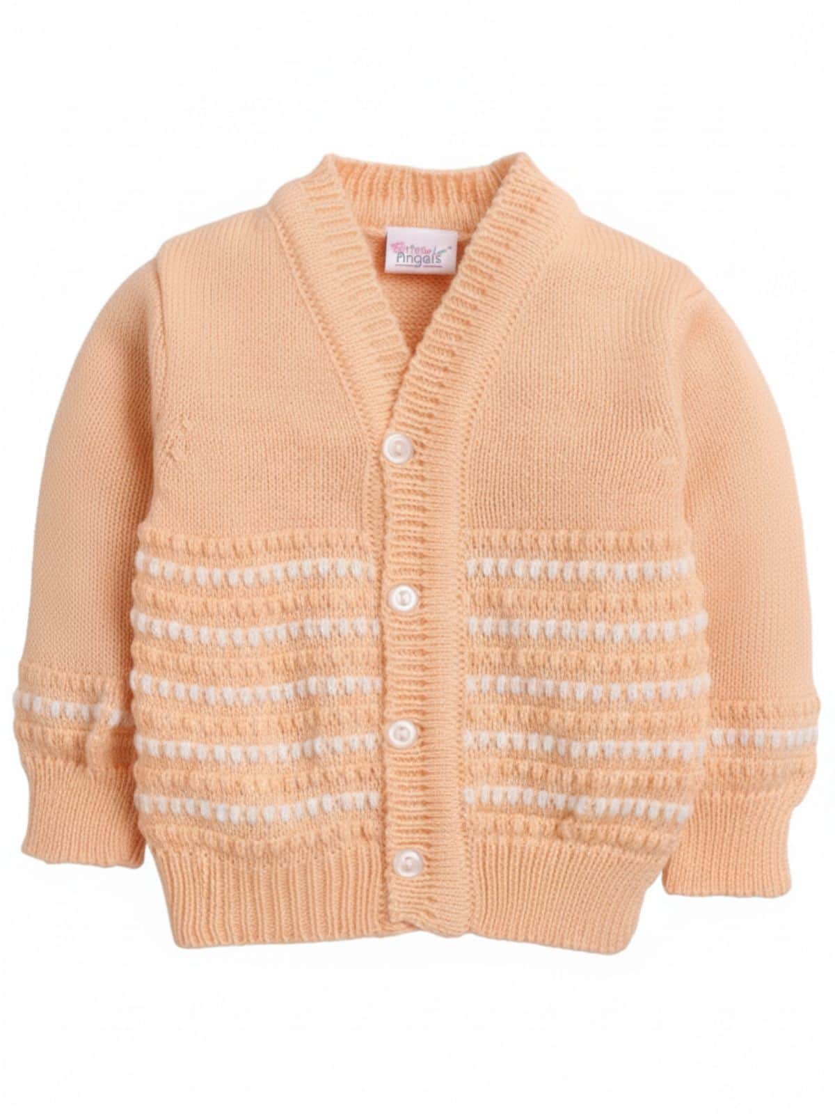 Little Angels Little Angels Sweater Set Baby Wool Full Sleeves V-Neck Striped in a Pearl Pattern Pink 3-Piece Set Sweater Sets Delicate Pearl-Knit Baby Set