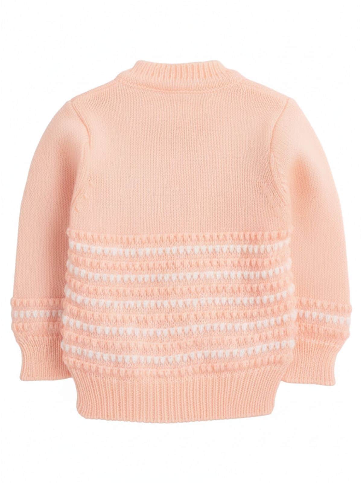 Little Angels Little Angels Sweater Set Baby Wool Full Sleeves V-Neck Striped in a Pearl Pattern Pink 3-Piece Set Sweater Sets Delicate Pearl-Knit Baby Set