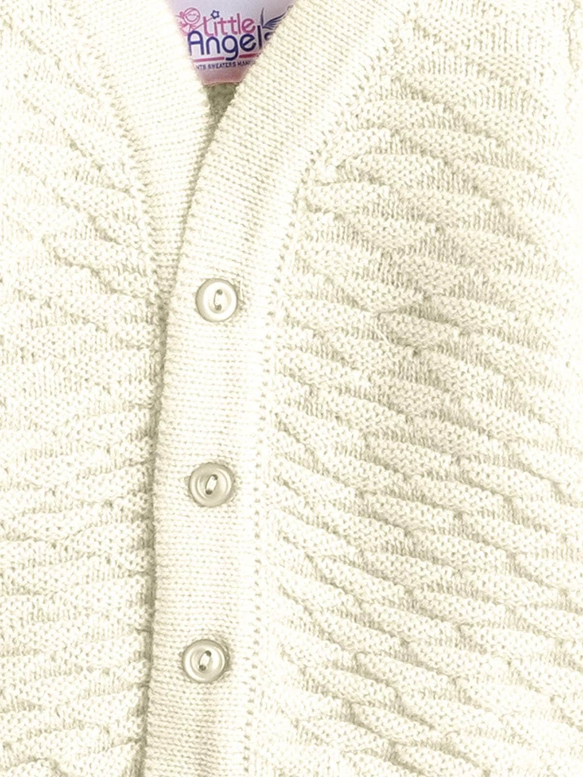 Little Angels Little Angels Sweater Set Baby Wool Full Sleeves V-Neck Solid with Pyramid Design Cream 3-Piece Set Sweater Sets Diamond Buds Baby Knitwear Set